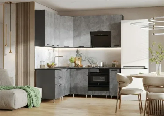 МИФ Кухня Рио NEW угловая 1.6х2.0м Компоновка №2 Бетон светлый/Бетон темный Бетон светлый/Бетон темный